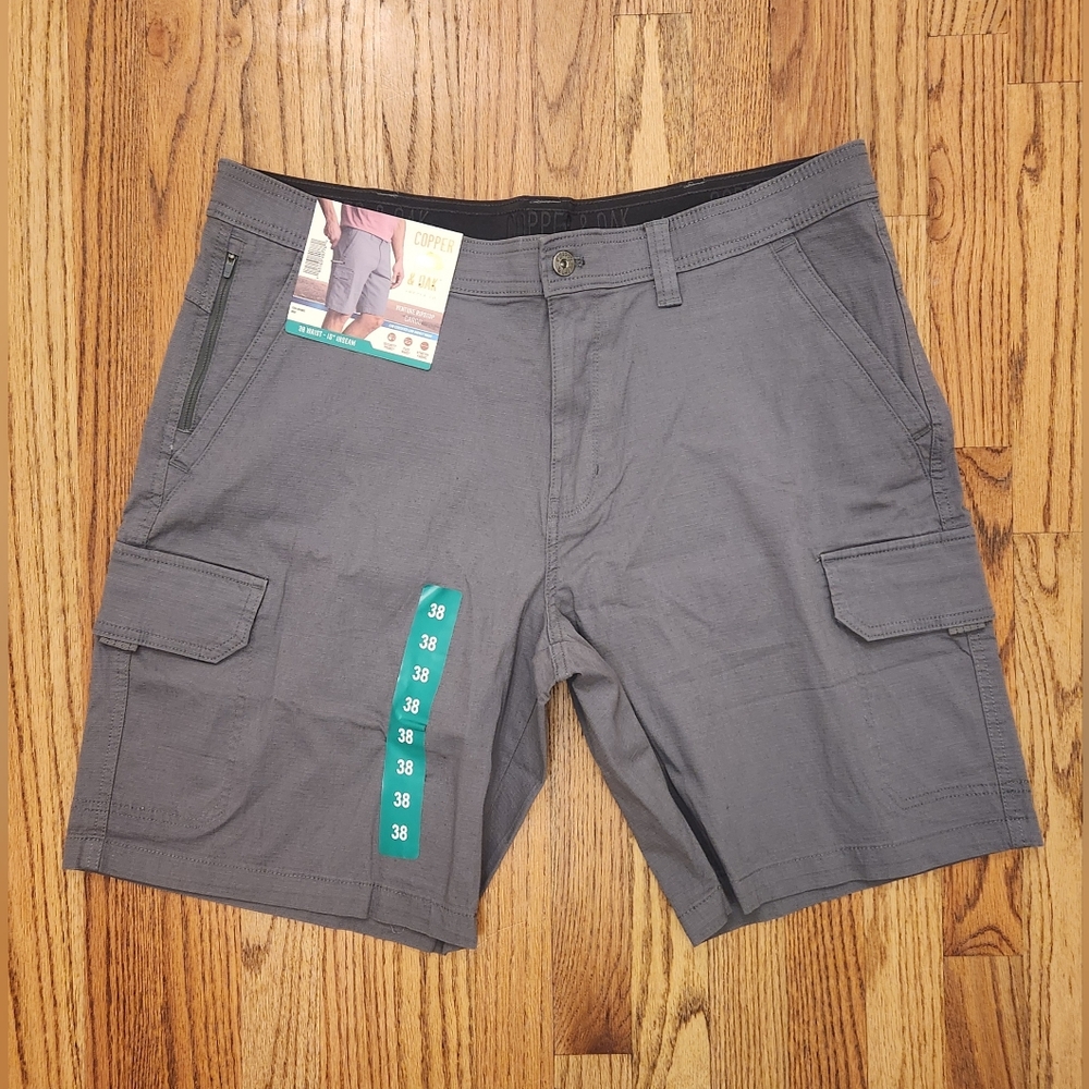 New W/tags Copper & Oak Venture Rip Stop Gray Men's Cargo Shorts, Size: 38